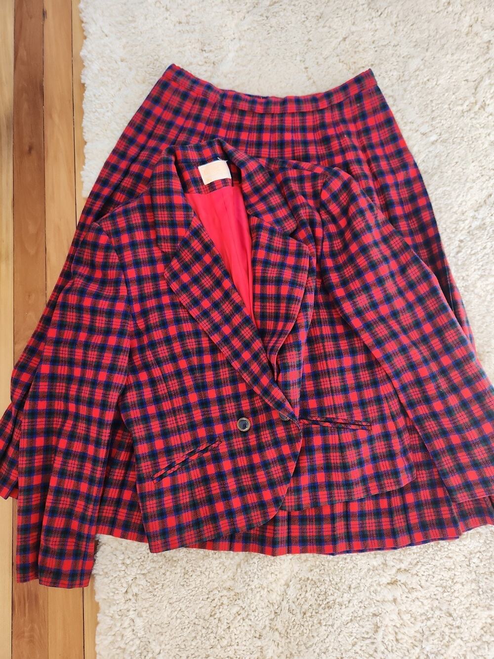 Vintage Pendleton Women Wool Macduff Tartan 2 Pc Set Jacket And Skirt Size 18